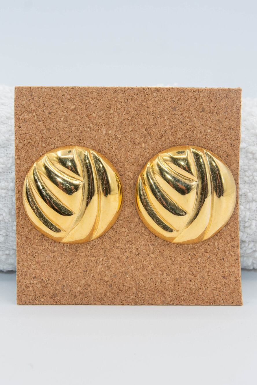 Vintage 1980s Gold Tone Swirl Button Earrings Bold Modernist Statement Studs